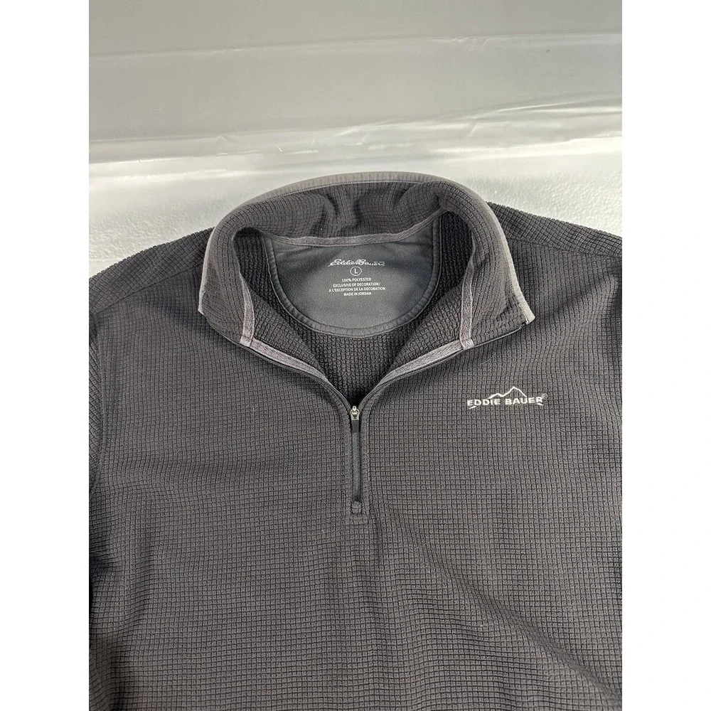 Eddie Bauer Waffle Knit‎ Sweater Mens XL Gray  Fleece 1/4  Pullover - Picture 2 of 7